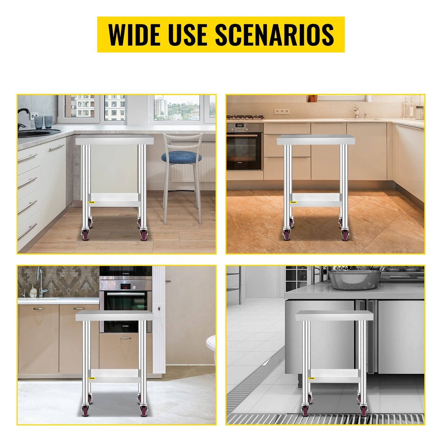 SucceBuy Stainless Steel Kitchen Work Table With Caster Wheels Commercial