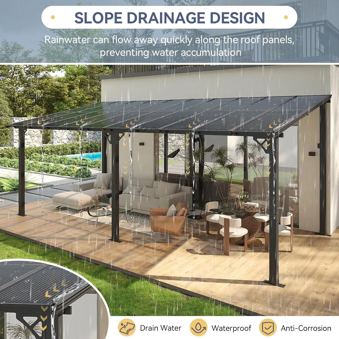 Lean To Gazebo With Aluminum Frame And Polycarbonate Roof