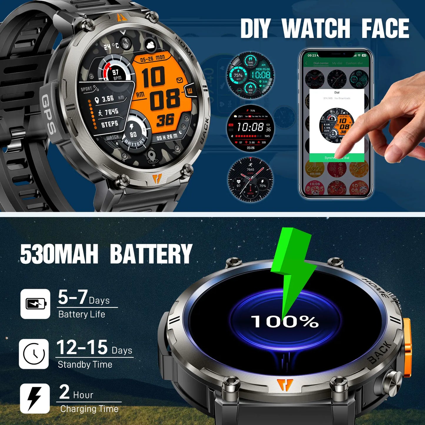 EIGIIS KE3 Bluetooth Smartwatch For Men Health Monitor