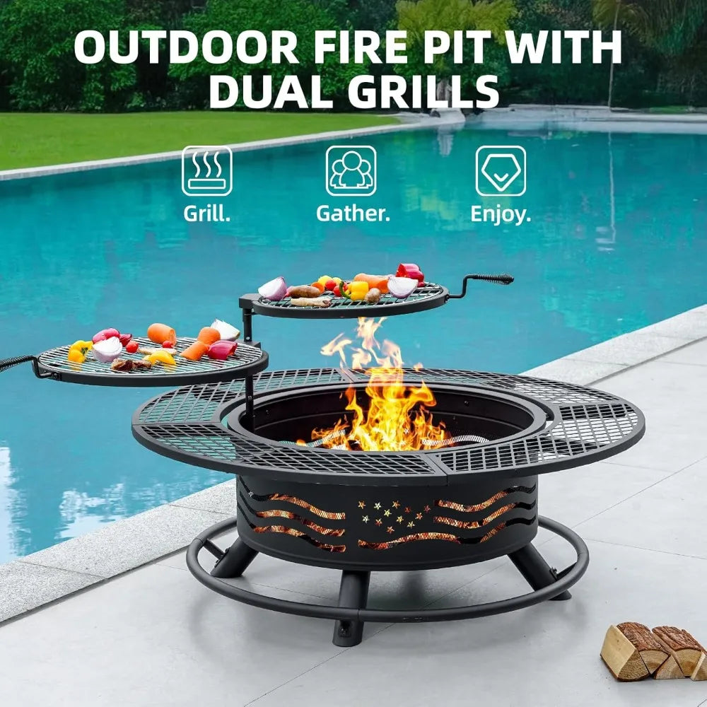 Panovue Outdoor Steel Fire Pit With Double Cooking Grates