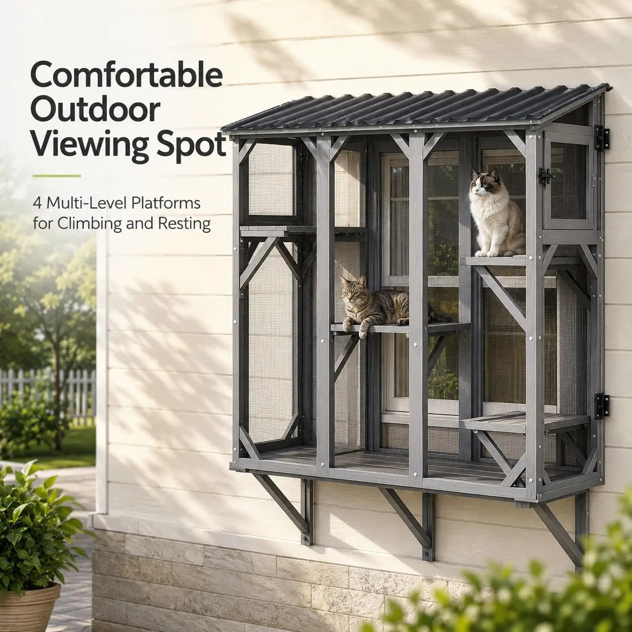 HiMISS Catio Cat Enclosure Window Box With UV Roof All Weather