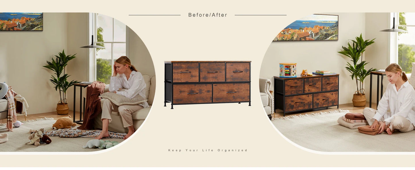 JHK Living Room Display Cabinet With Five Fabric Drawers