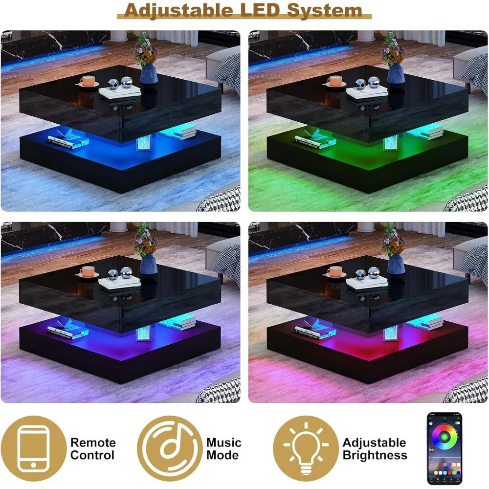 LED Coffee Table With Storage Modern Center Table With Drawers