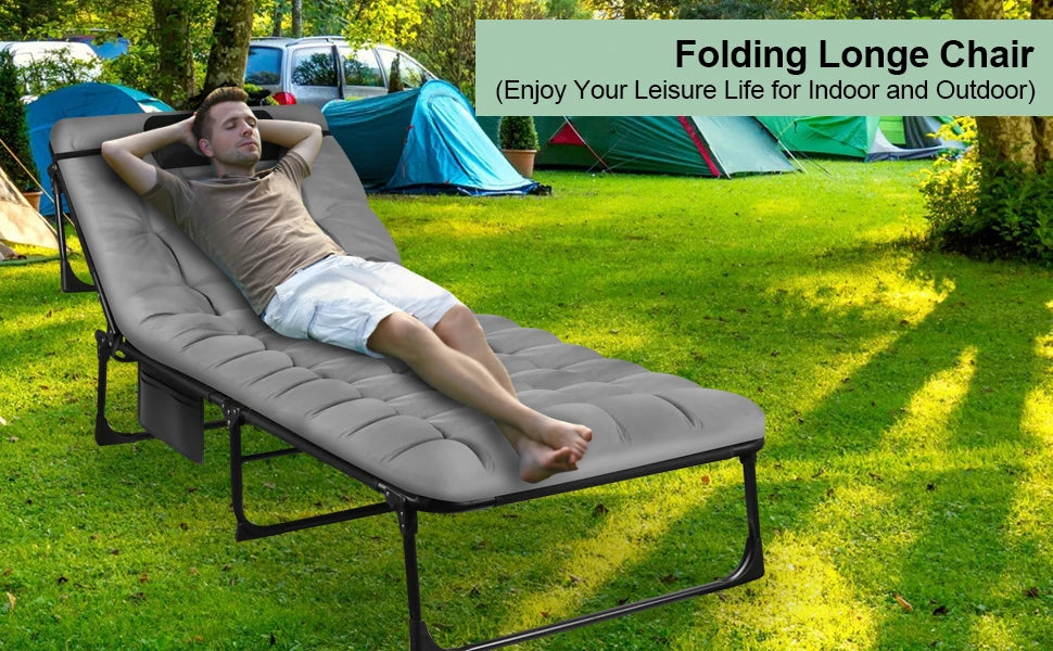 Lit de camp pliant portable 3 positions avec oreiller