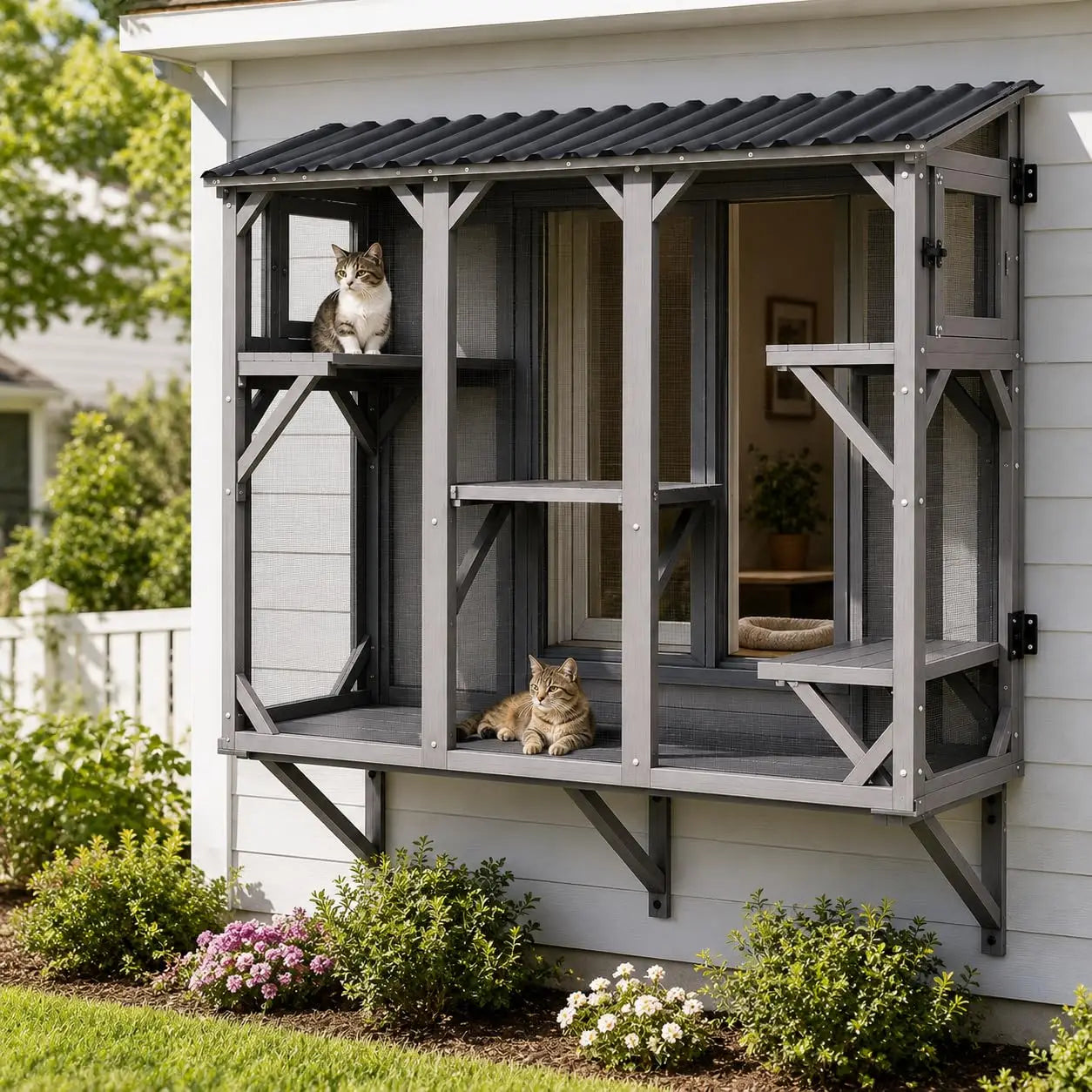 HiMISS Catio Cat Enclosure Window Box With UV Roof All Weather