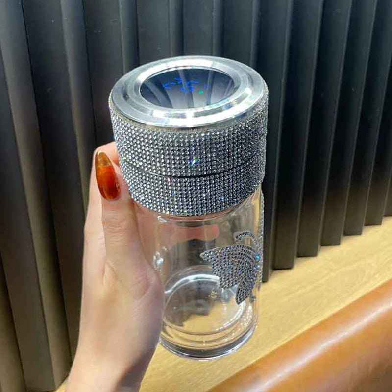 Scaonorch Butterfly Double Wall Glass Bottle With Temperature Display Filter