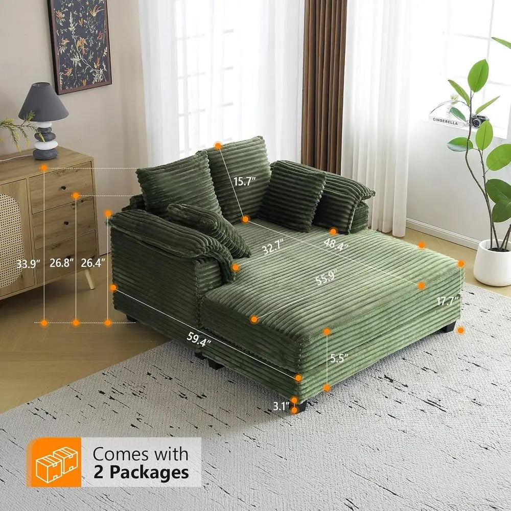 Oversized Corduroy Chaise Lounge Chair With Pillows For Living Room