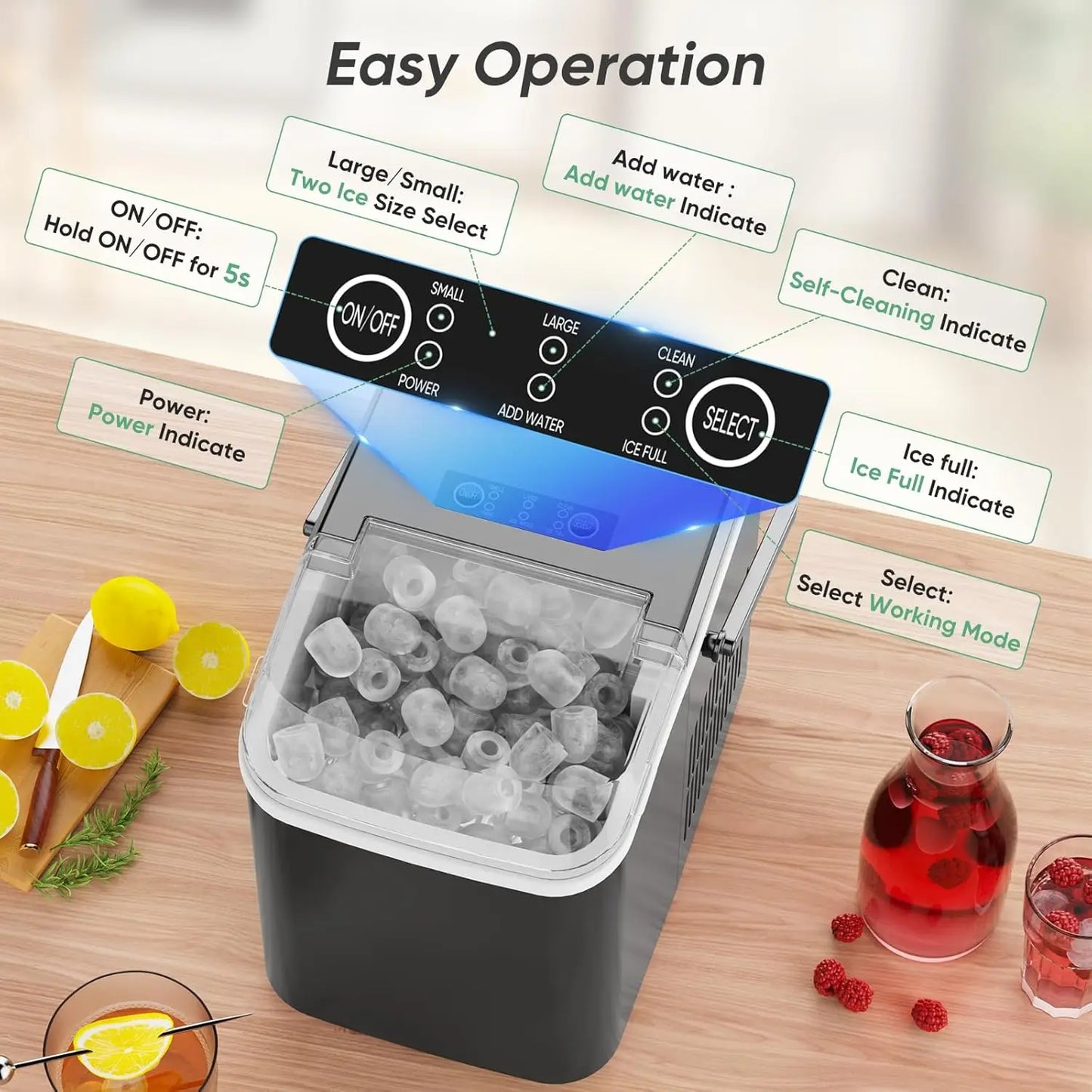 Portable Countertop Ice Maker With Fast Ice And Self Cleaning