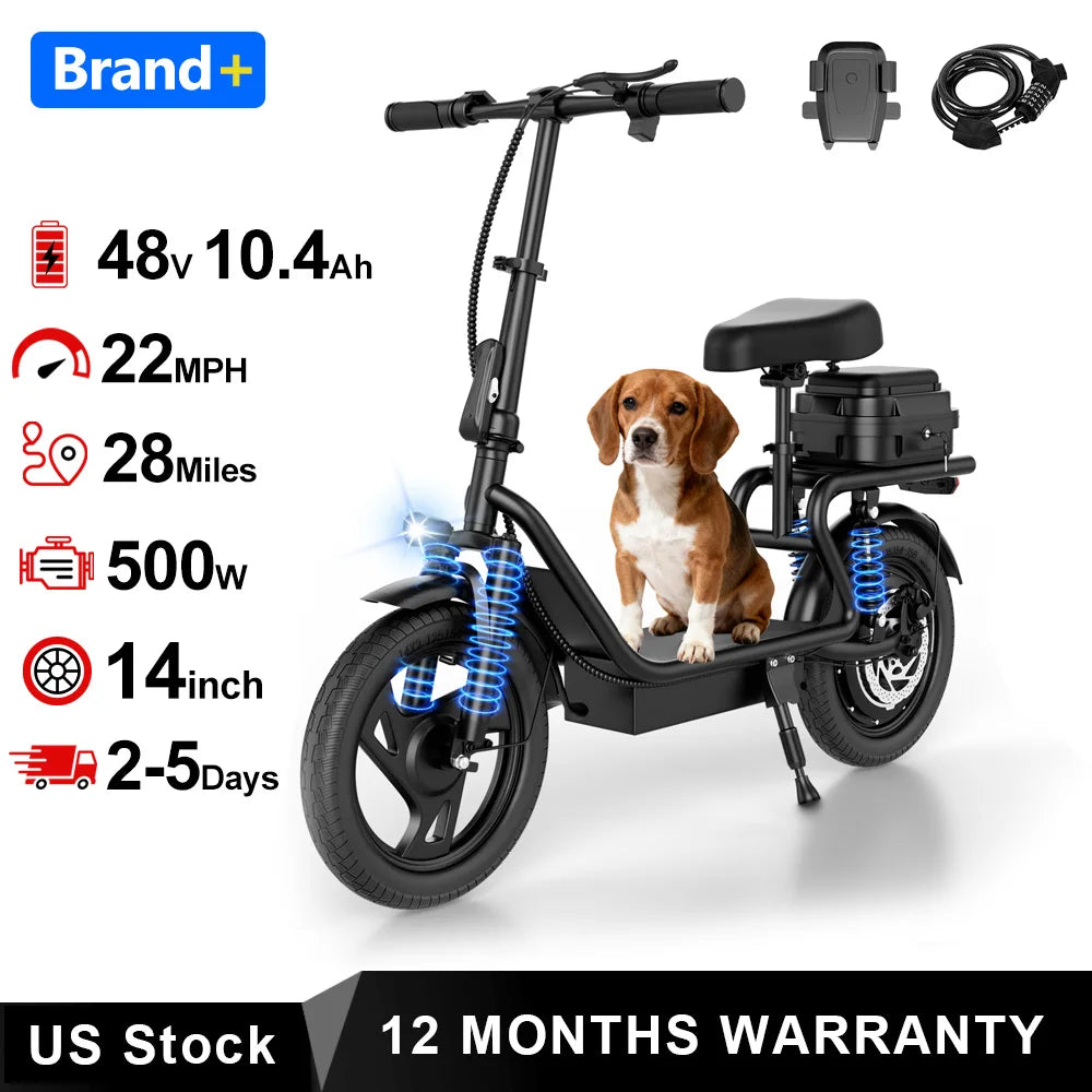 AOVOPRO 500W Foldable Electric Bicycle With 10.4Ah Battery