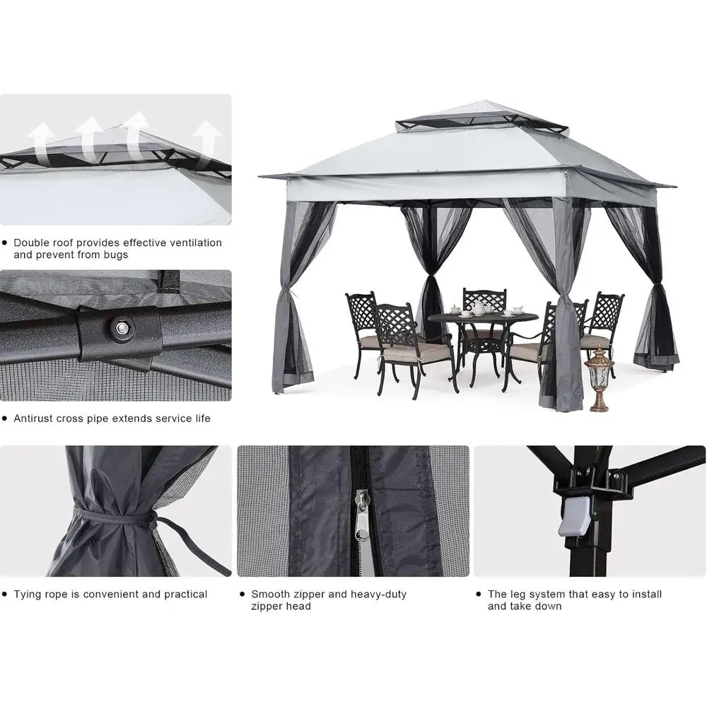 Patio Gazebo With Mesh Walls For Outdoor Shade And Privacy