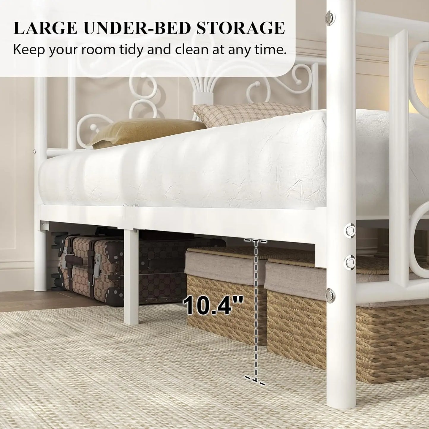 Metal Platform Bed Frame With Butterfly Pattern Headboard Footboard