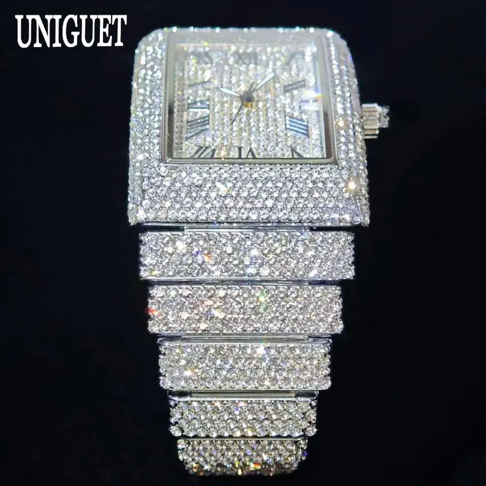 Ditaling Luxury Men Rectangle Stainless Steel Wristwatch With Calendar