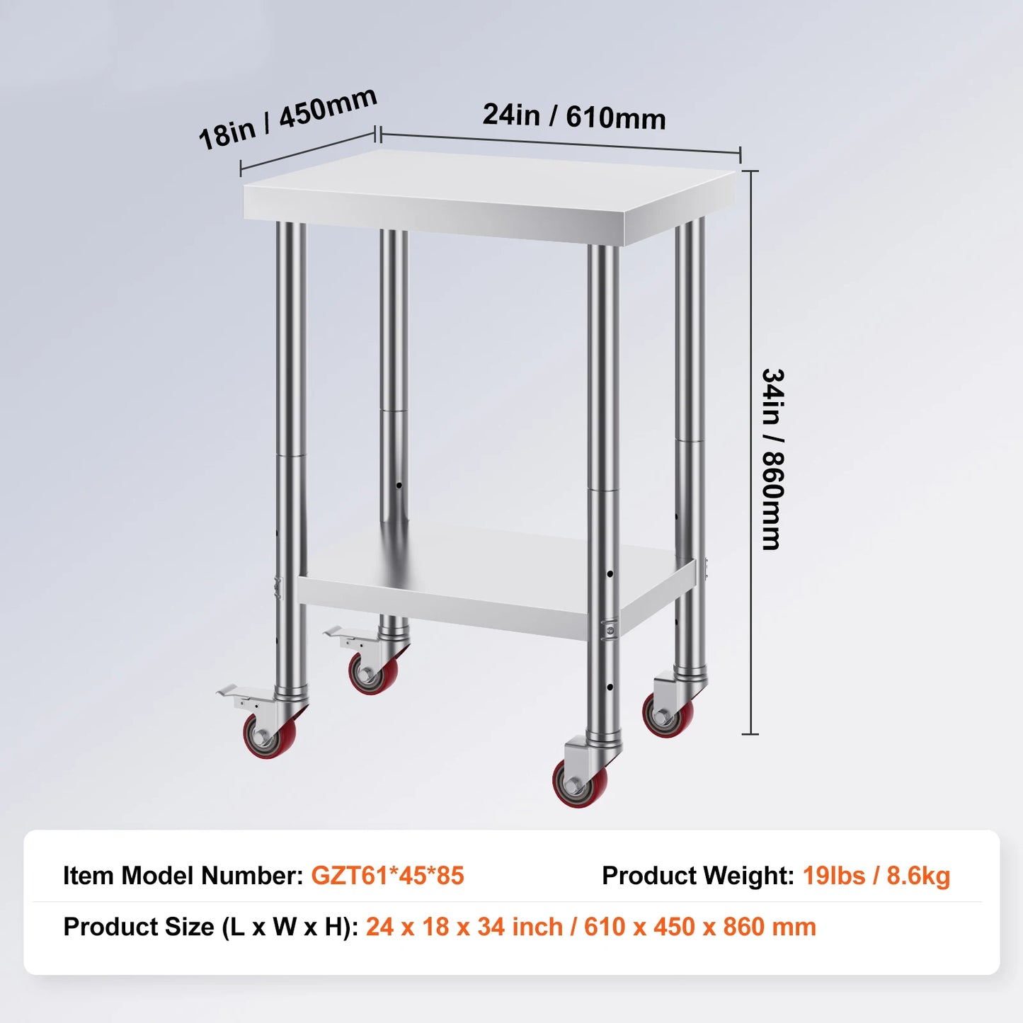 SucceBuy Stainless Steel Kitchen Work Table With Caster Wheels Commercial