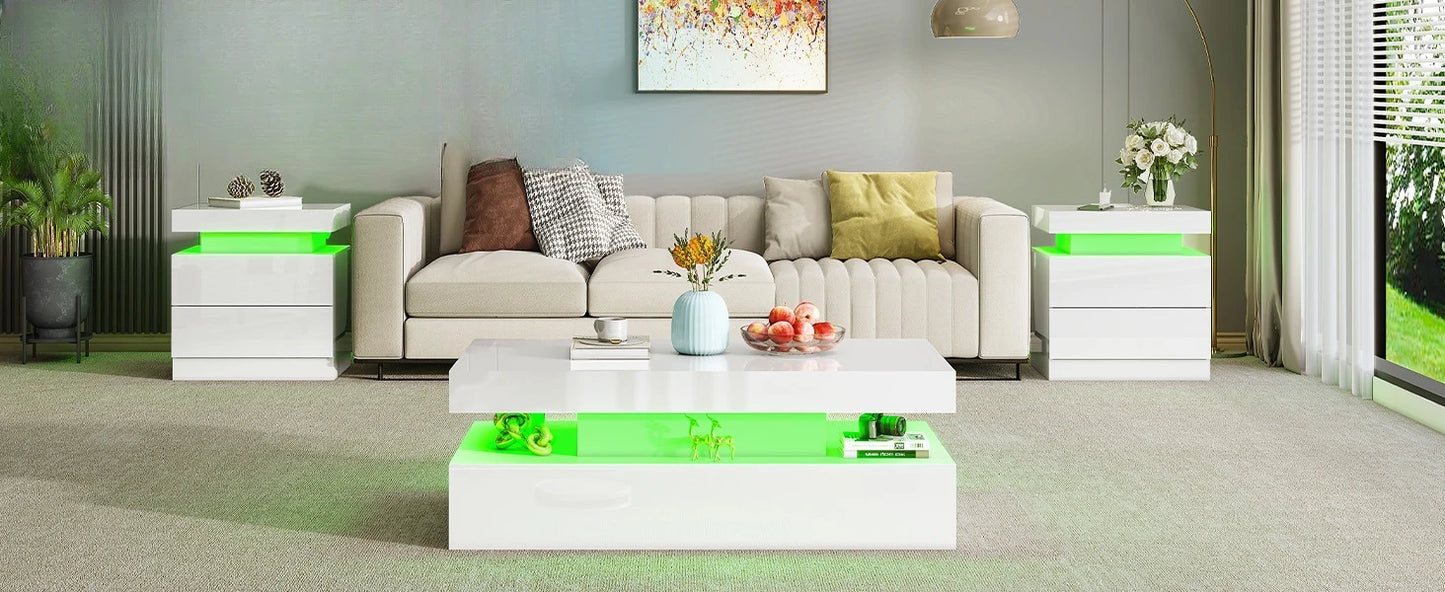 Modern High Gloss Living Room Table Set With Integrated LED