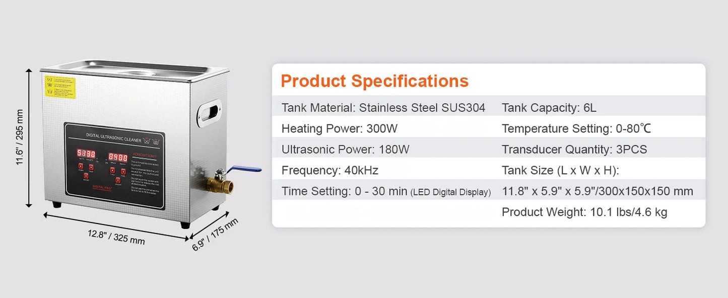 SucceBuy Ultrasonic Cleaner Stainless Steel Portable Home Appliance
