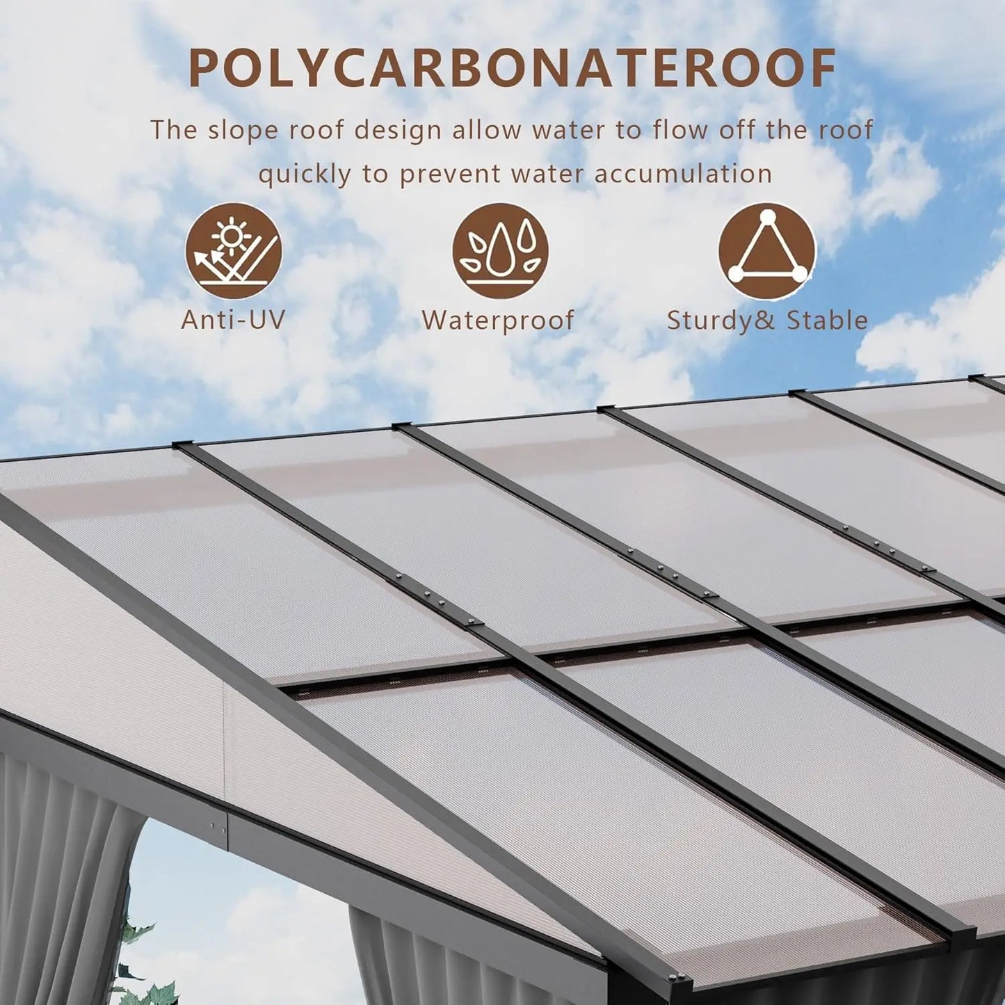 Wall Mounted Hardtop Pergola With Curtains And Netting Sunshade