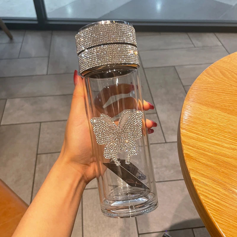 Scaonorch Butterfly Double Wall Glass Bottle With Temperature Display Filter