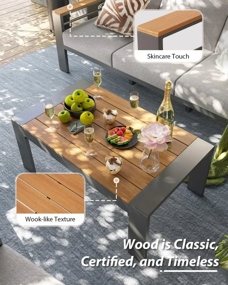 Aluminum Outdoor Patio Furniture Set 7 Seat Sectional With Coffee Table