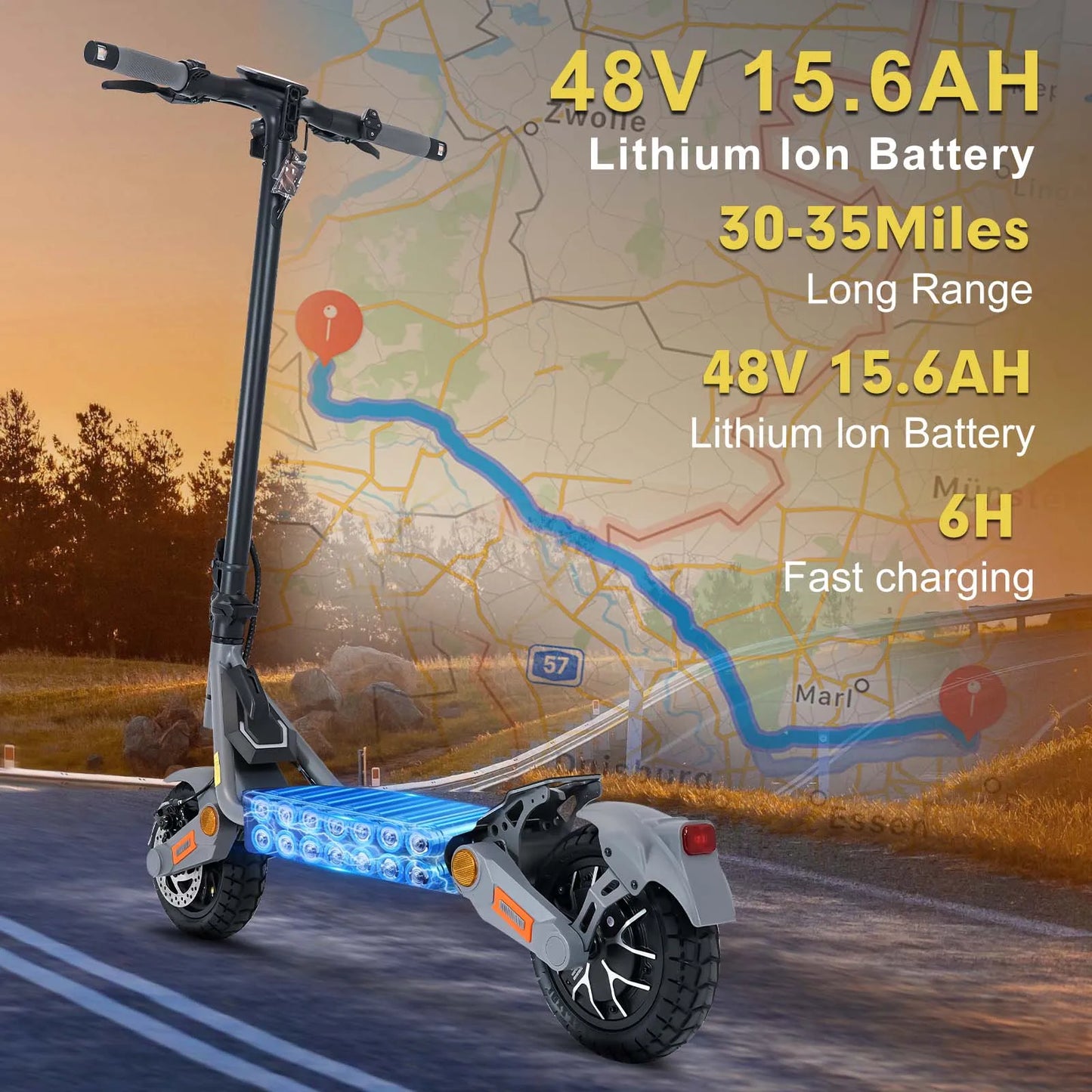 BIkydom Electric Scooter 1200W 48V Top Speed 35MPH Premium