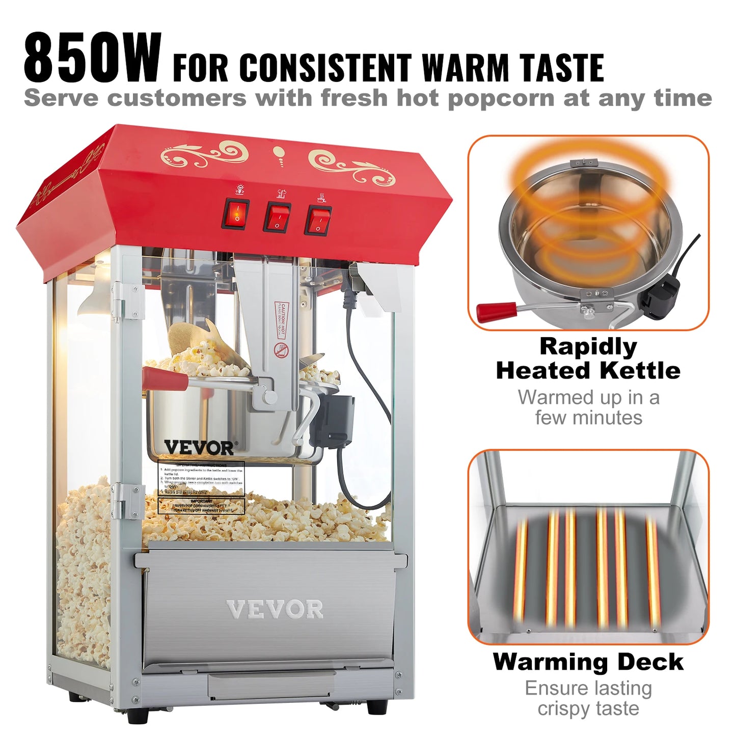 Succebuy Popcorn Maker Commercial Popper Machine SUS304 Heating Tube