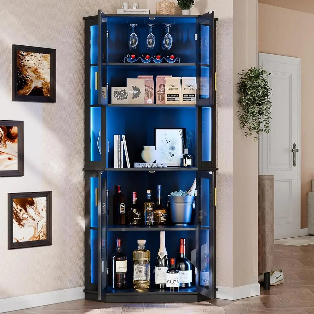 LISM LED Bar Cabinet With Glass Door And Glasses Rack