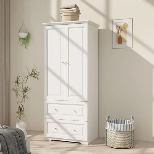 Engineered Wood Wardrobe Armoire With Two Doors And Drawers