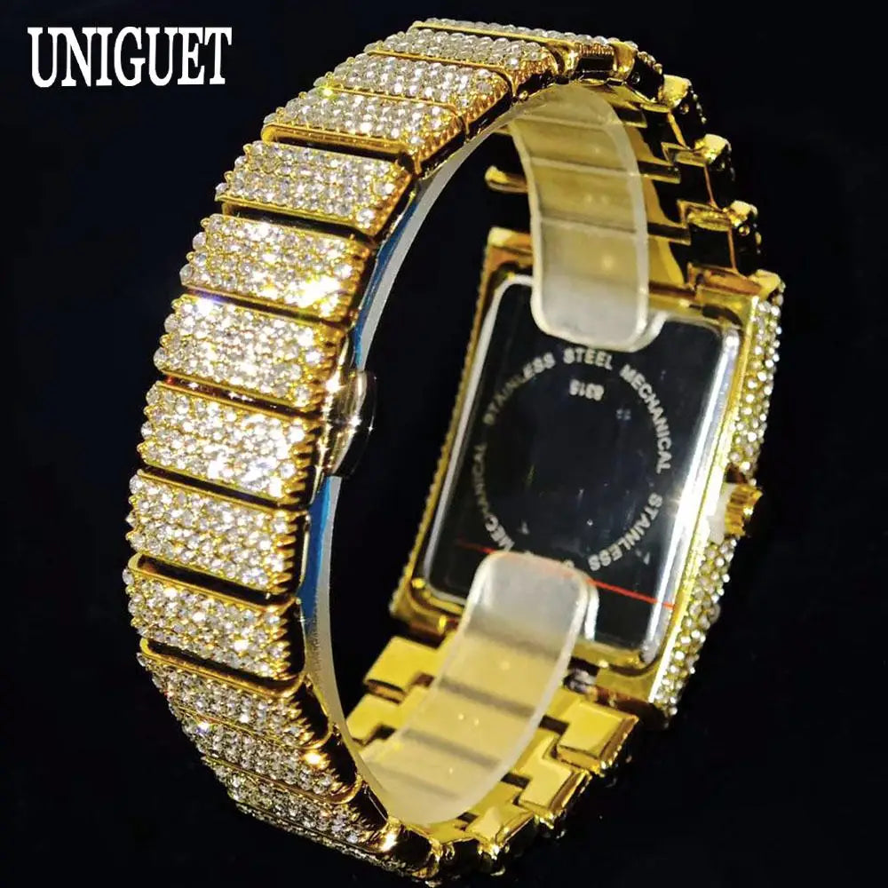 Ditaling Luxury Men Rectangle Stainless Steel Wristwatch With Calendar