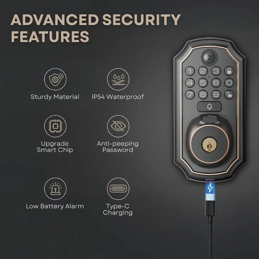 SHXI Keyless Entry Door Lock With Camera And Fingerprint