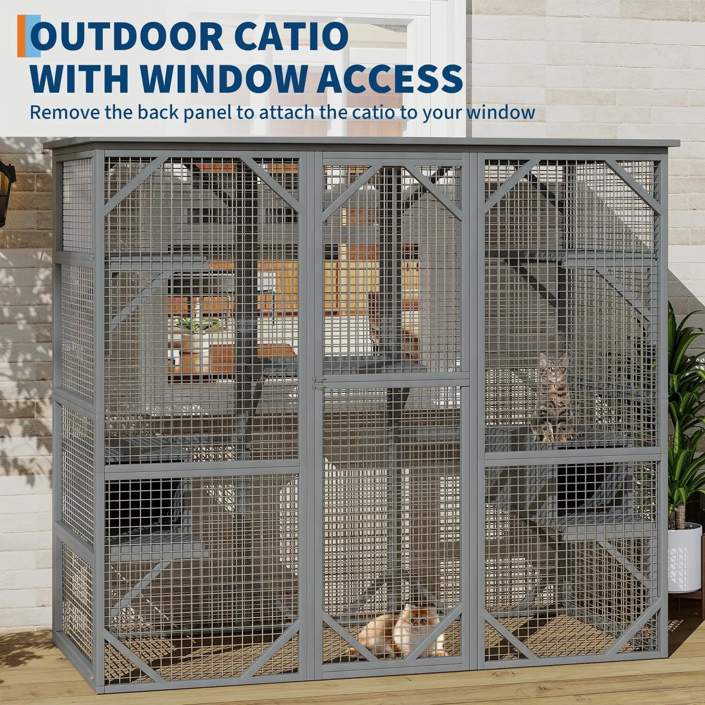 HiMISS Walk-In Catio Weather-Resistant Cedar Cat Enclosure With Locking Doors