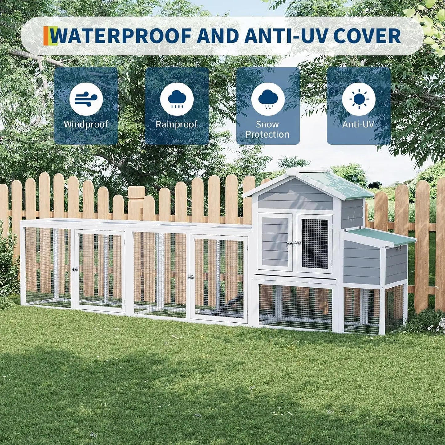 HiMISS Weatherproof Large Wooden Chicken Coop With Run for Poultry