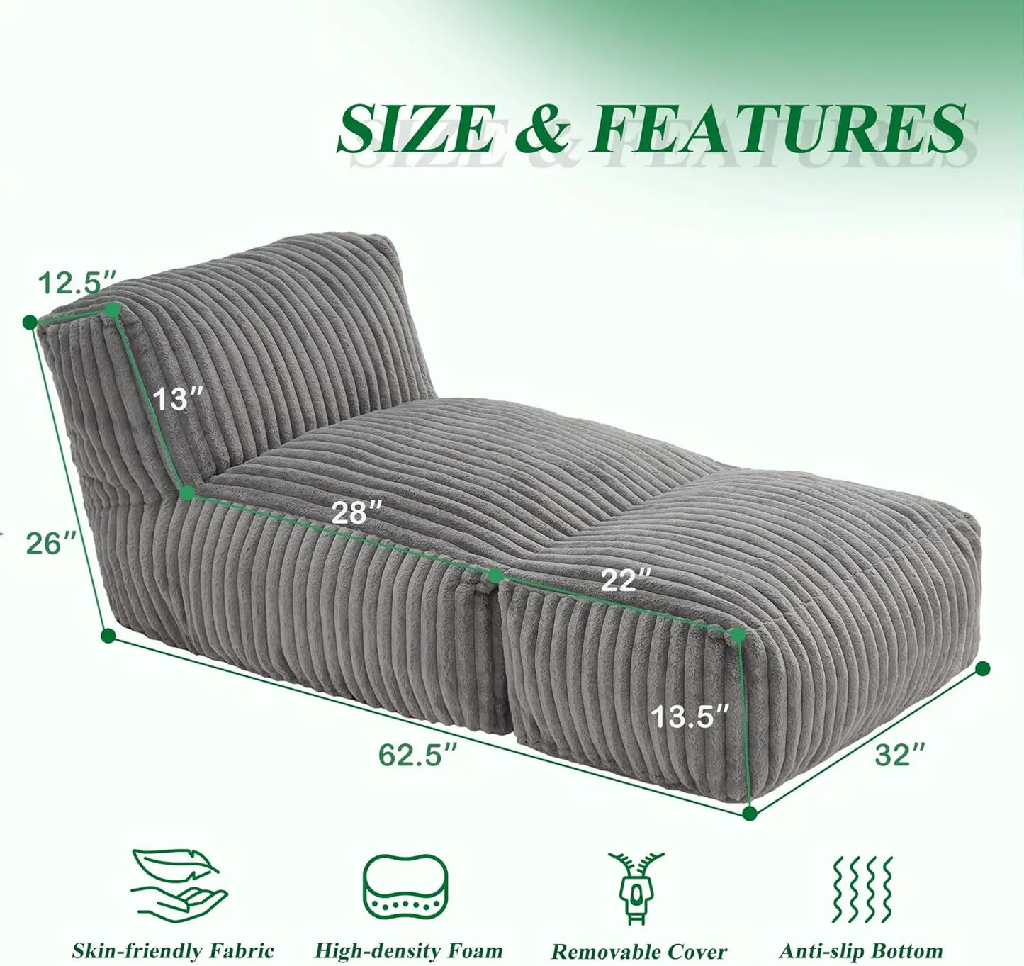Bean Bag Lounger Chair With Memory Foam