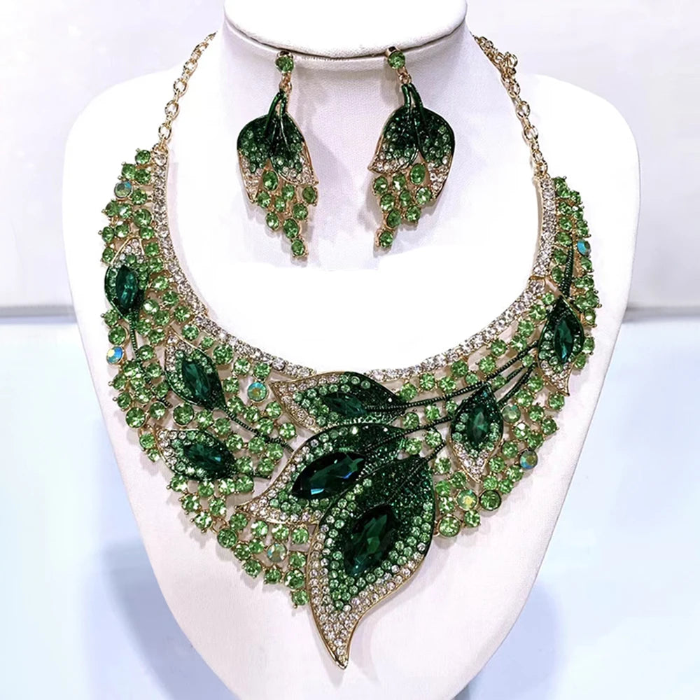 African Bridal Rhinestone Necklace And Earrings Set Wedding Jewelry