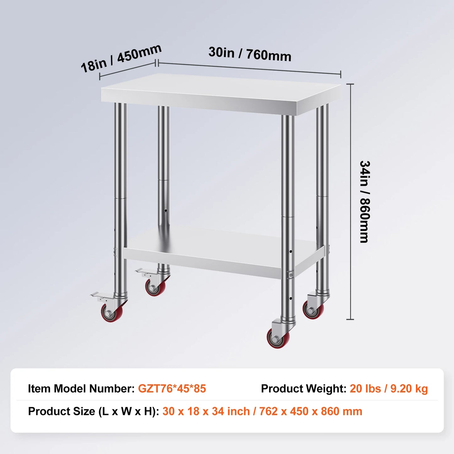 SucceBuy Stainless Steel Kitchen Work Table With Caster Wheels Commercial