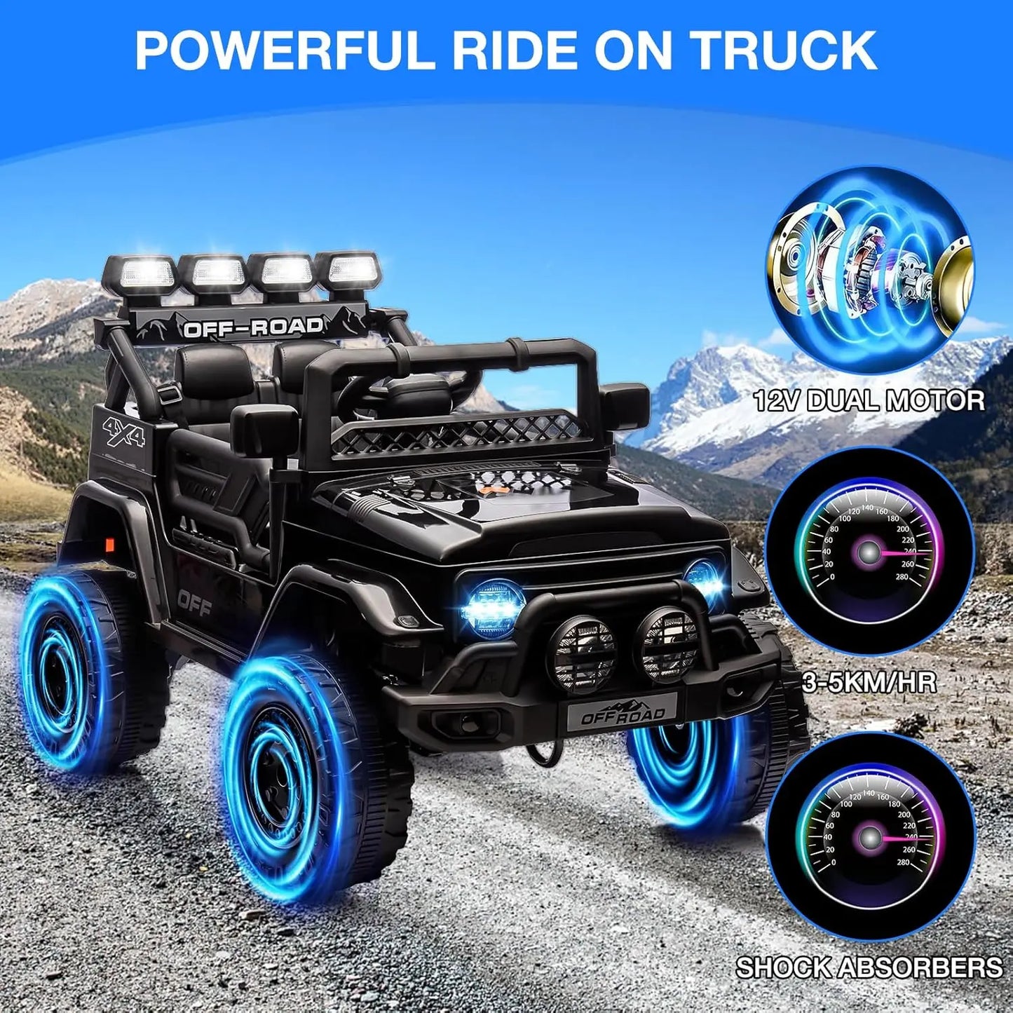 12V Kids Ride On Truck With Remote Control LED Lights