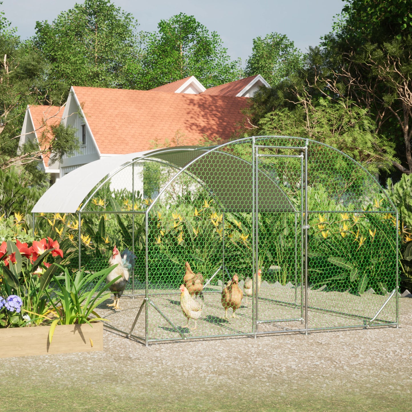 Iron Chicken Coop With Metal Run And Waterproof UV Cover