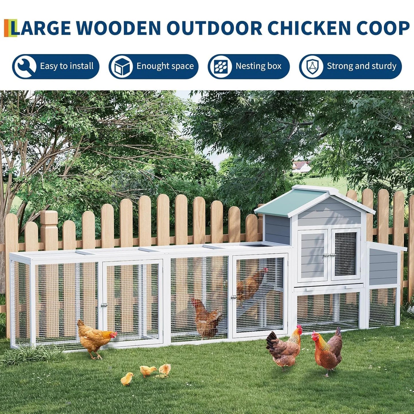 HiMISS Weatherproof Large Wooden Chicken Coop With Run for Poultry