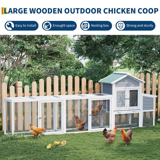 HiMISS Weatherproof Large Wooden Chicken Coop With Run for Poultry