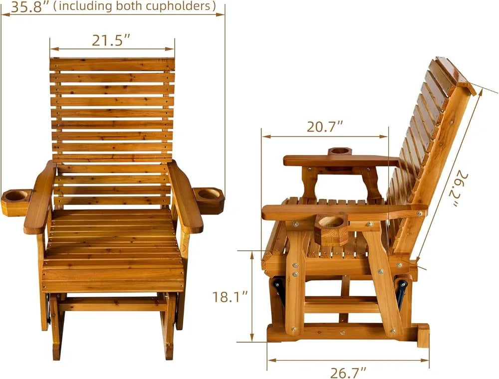 Patio Glider With Cup Holders And Deep Contoured Seat
