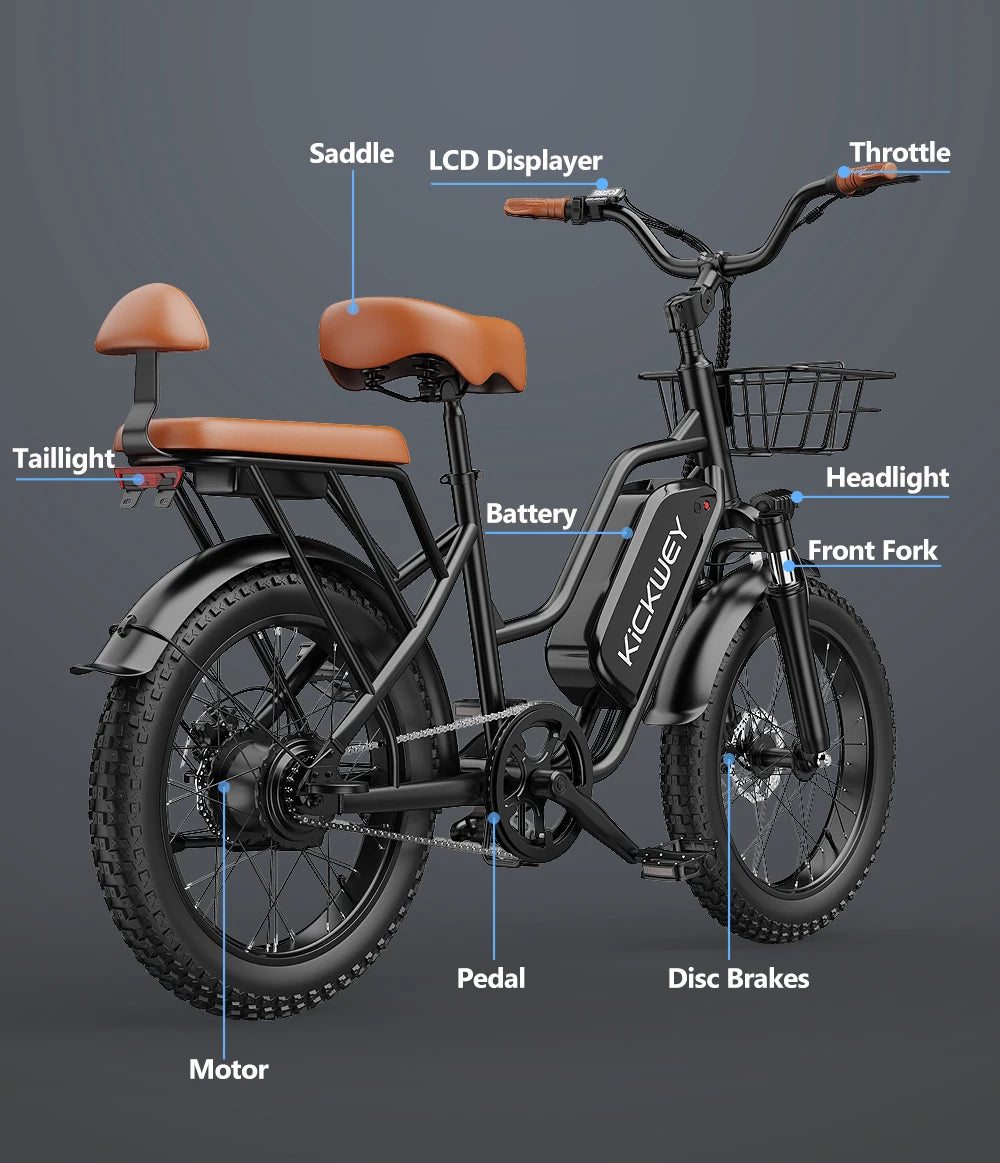 Kickwey Electric Mountain Bike 1500W Peak Removable Battery