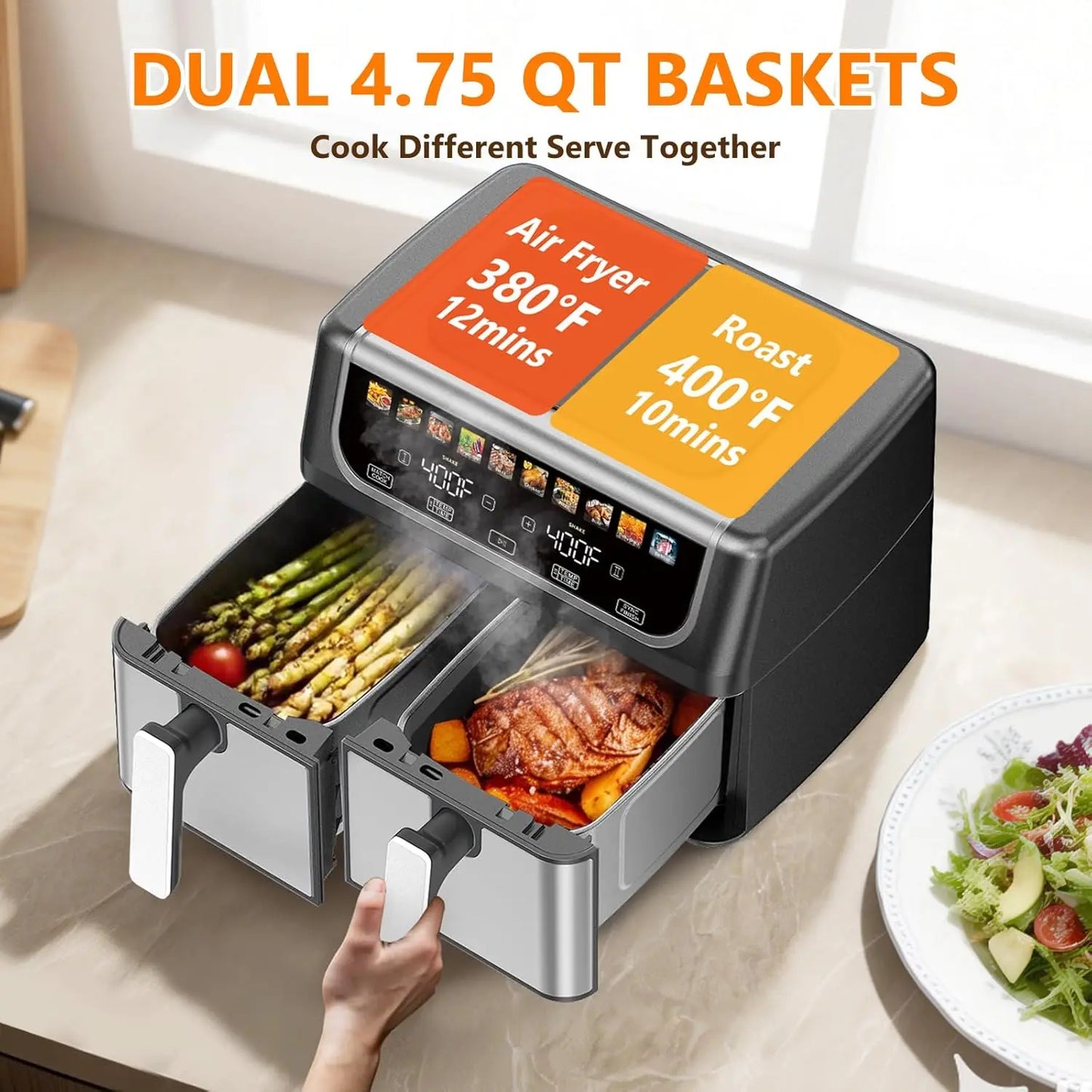 Dual Basket Air Fryer With Twin Baskets For Efficient Cooking