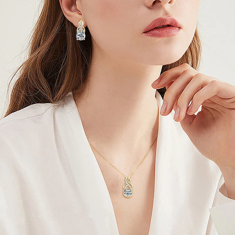 IOGOU Moissanite Jewelry Set Sterling Silver Infinity Necklace Earrings