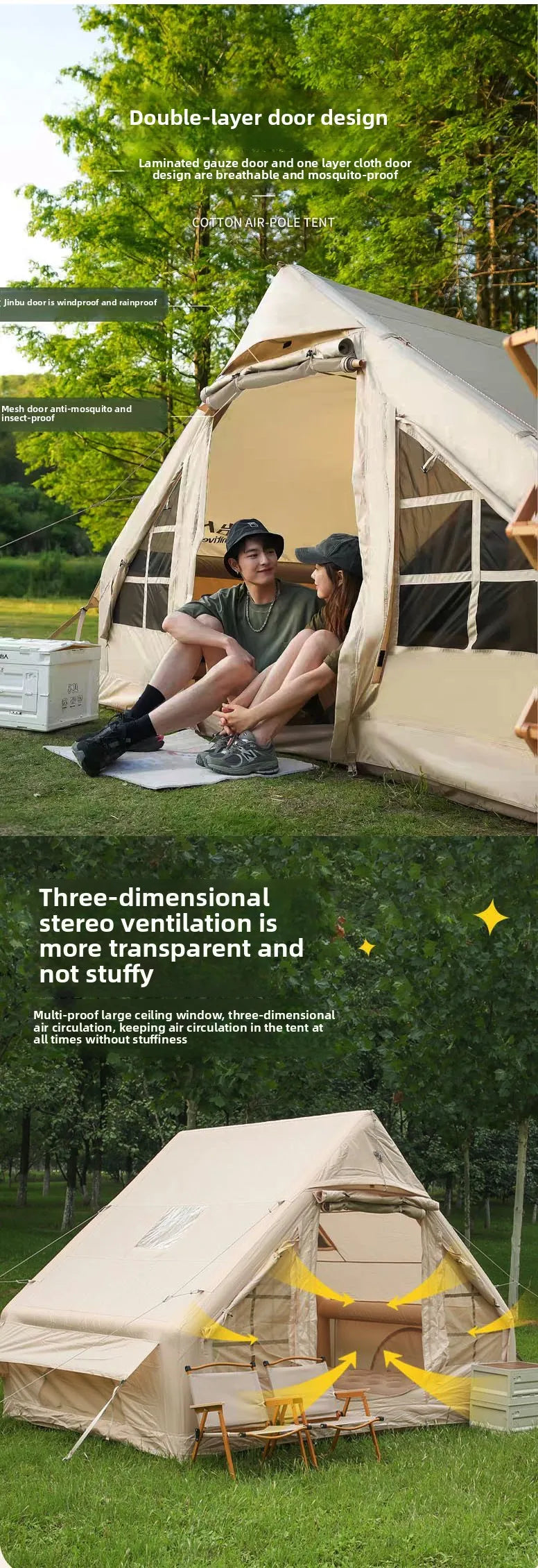 Inflatable Family Tent With Skylight Hand Pump And Chimney