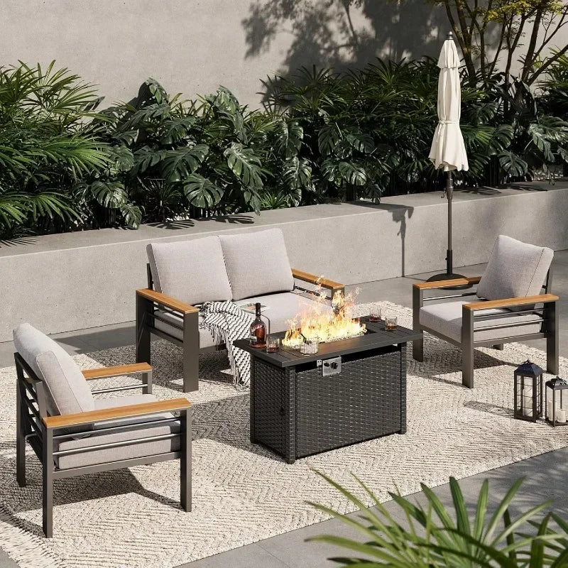 Aluminum Outdoor Patio Furniture Set 7 Seat Sectional With Coffee Table