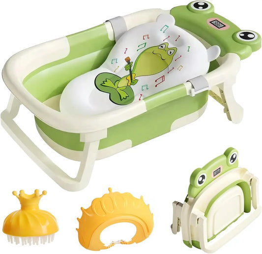 Baby Bath Tub With Cushion Thermometer Foldable Design