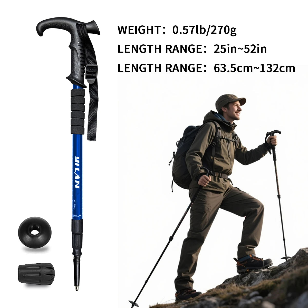 Ultralight Aluminum Trekking Poles With Spring Damping And Foam Grip