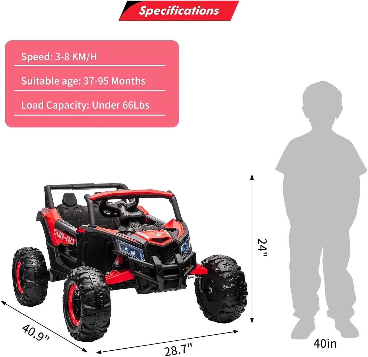 24V Kids Ride On UTV With Remote Control 2x200W Motors LED Lights