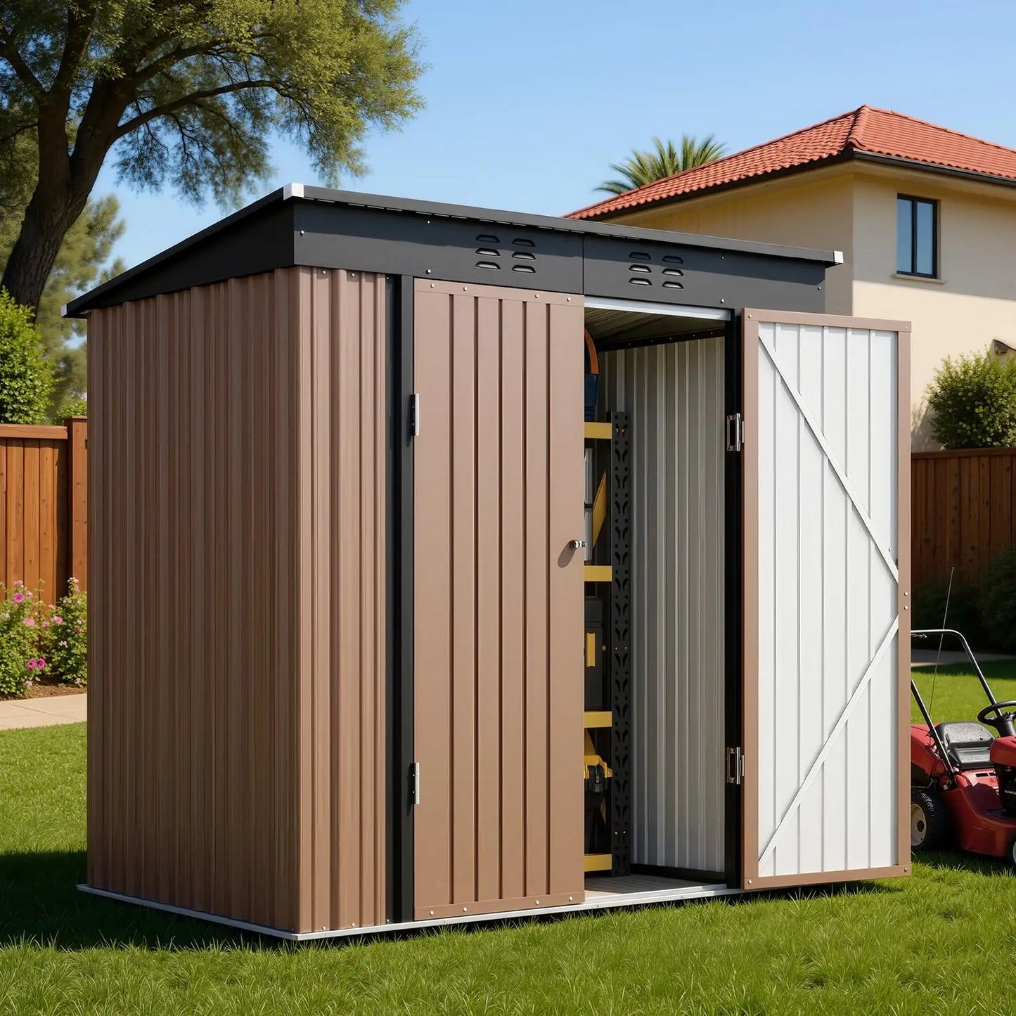 Metal Outdoor Storage Cabinet With Lockable Double Doors Waterproof