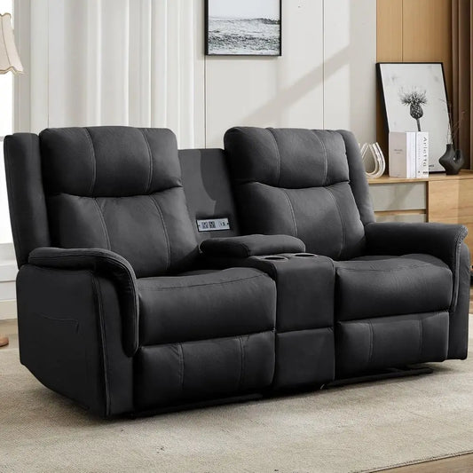 Reclining Loveseat With USB Ports, Cup Holders, And US Outlets