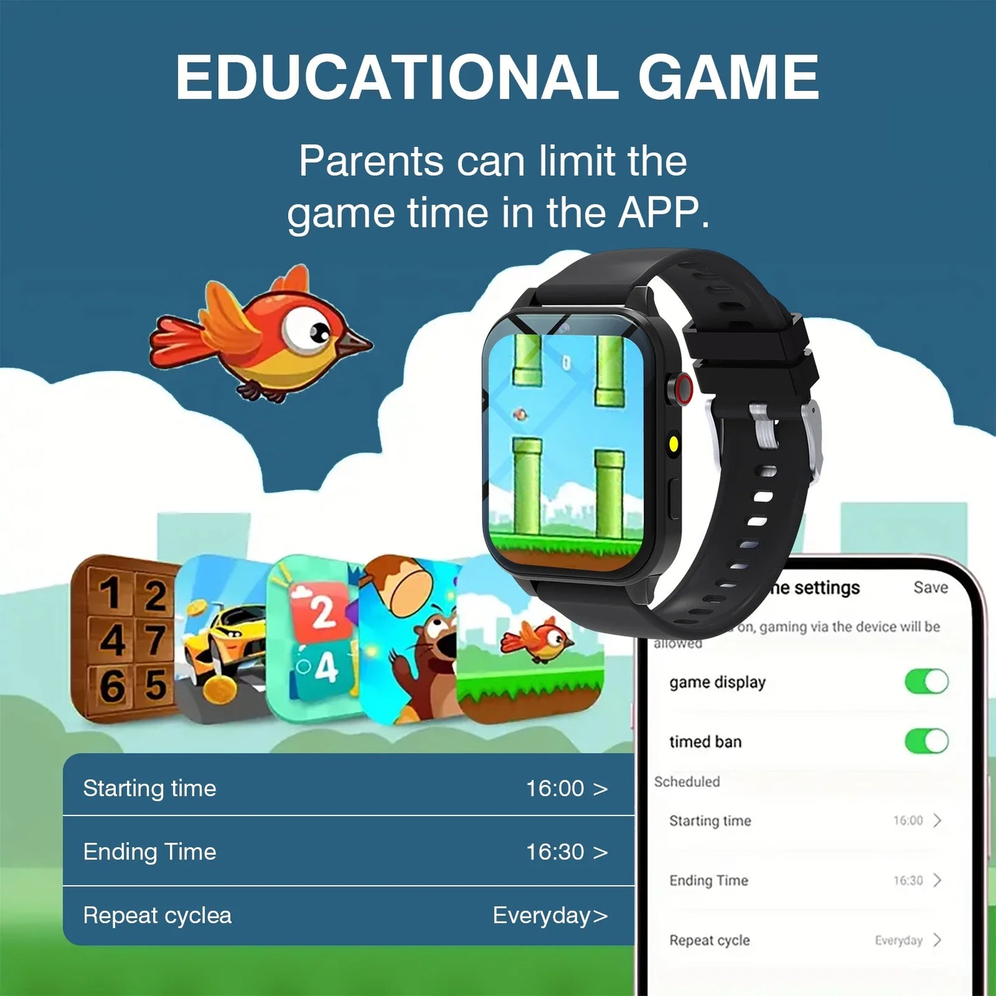 Odelettevcy Kids Smart Watch With 18 Games Camera Waterproof