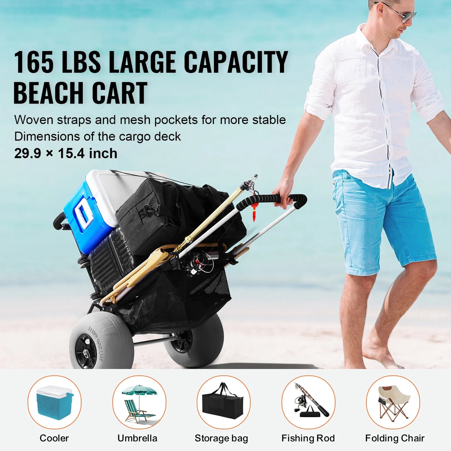 Beach Dolly With Big Wheels For Sand Folding Cart